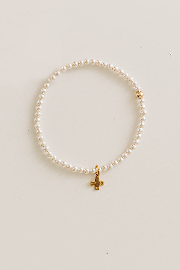 Enewton Classic Pearl 3mm Beaded Bracelet in Signature Cross Gold Charm Image - 1