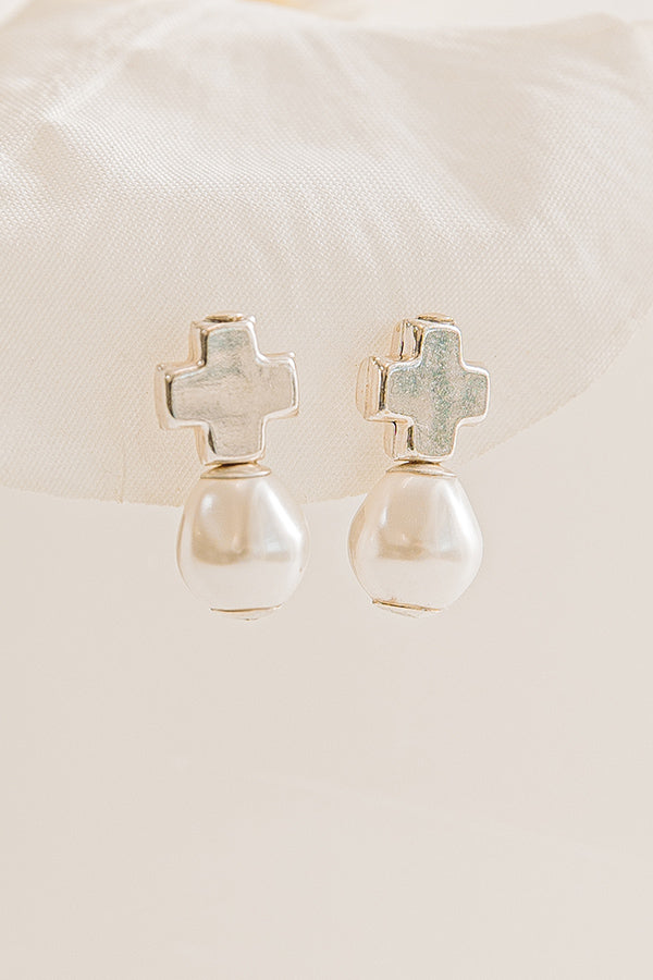 Enewton Signature Silver Cross Classic Drop Earrings in Pearl Image - 1