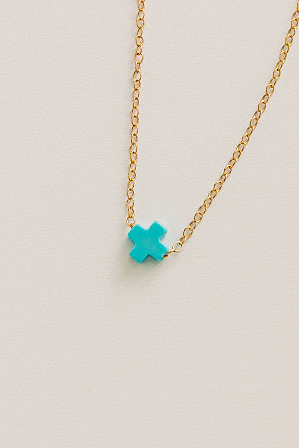 Enewton Small Signature Cross Gold Necklace in Turquoise Image - 2