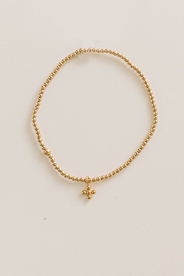 Enewton Classic Gold 2mm Bracelet in Beaded Signature Cross Small Gold Charm Image - 1