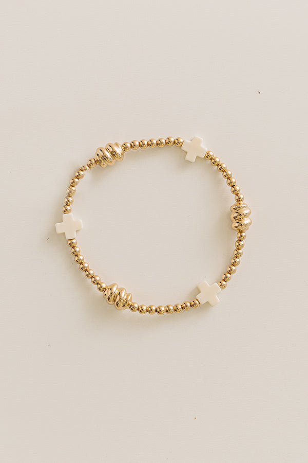 Enewton Signature Cross Off-White and Admire Gold 3mm Gold Bracelet Image - 1