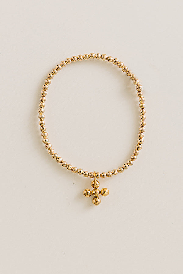 Enewton Classic Gold 3mm Bracelet in Signature 4mm Beaded Cross Charm Image - 1