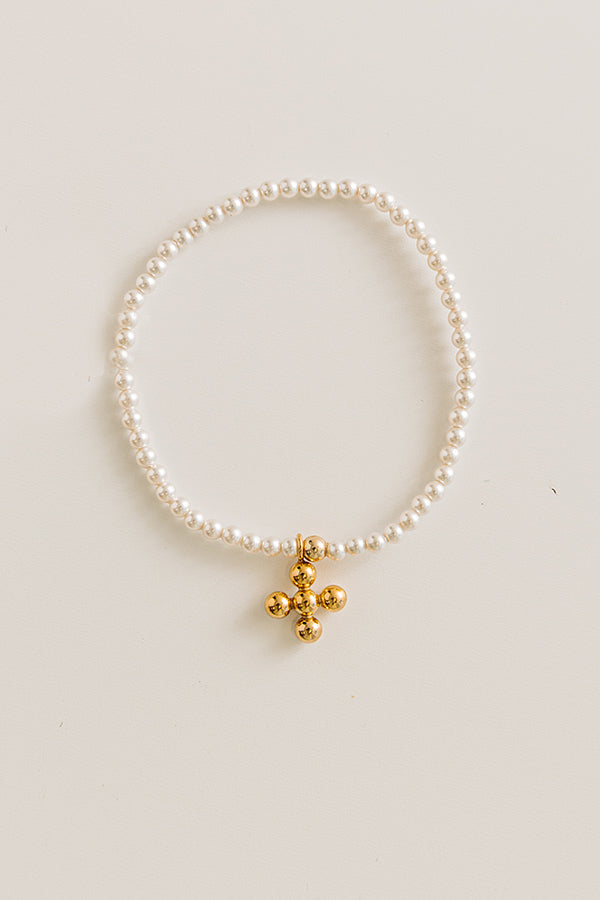 Enewton Classic Pearl 3mm Beaded Bracelet in Signature Gold Beaded Cross Charm Image - 1