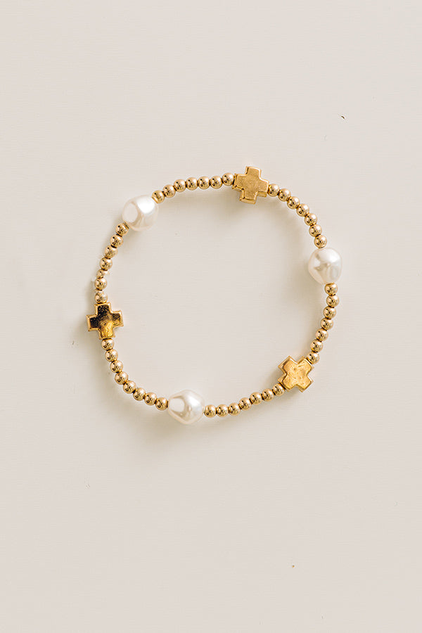 Enewton Signature Cross Gold and Admire Pearl 3mm Gold Bracelet Image - 1