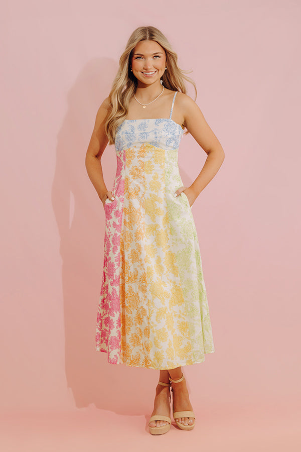 Petal Picnic Floral Linen-Blend Midi Dress Image - 4