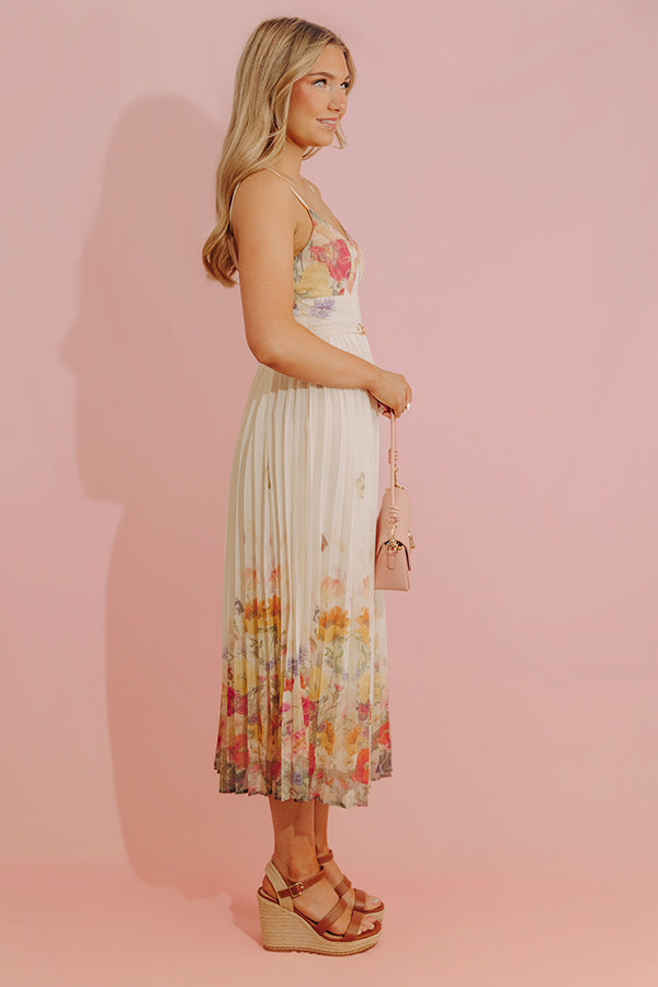 Butterfly Dreams Pleated Floral Midi Dress Image - 4