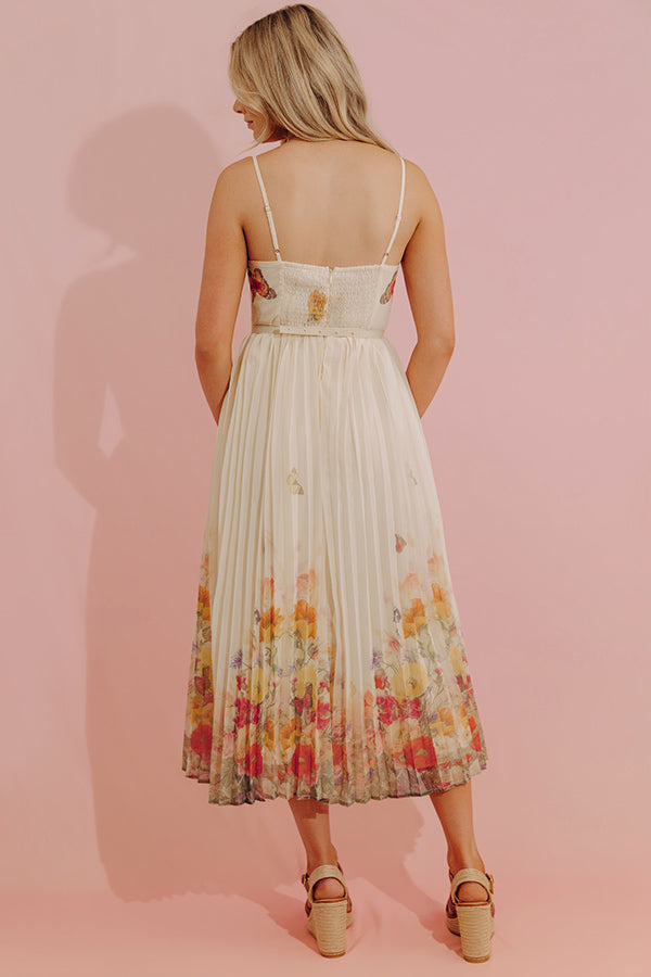 Butterfly Dreams Pleated Floral Midi Dress Image - 5