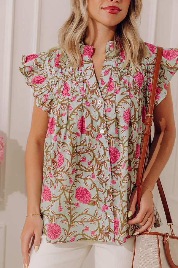 Out With The Girls Floral Top in Light Mint Image - 4