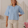 Softly Gathered Knit Sweater Top in Sky Blue Image - 1