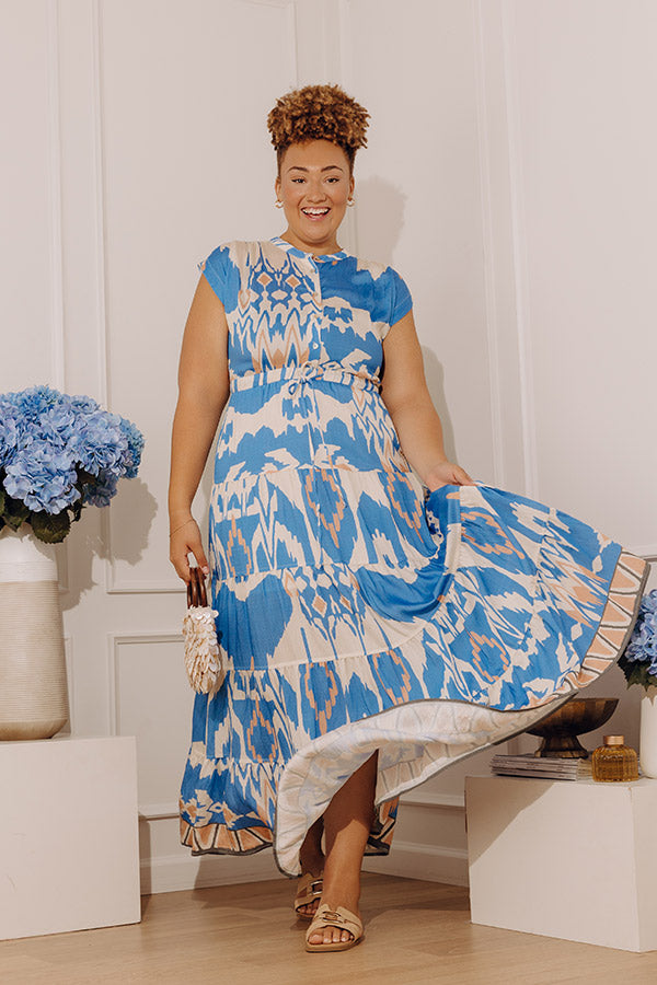 maxi dress cruise Printed Tiered Maxi Dress Blue Multi / S