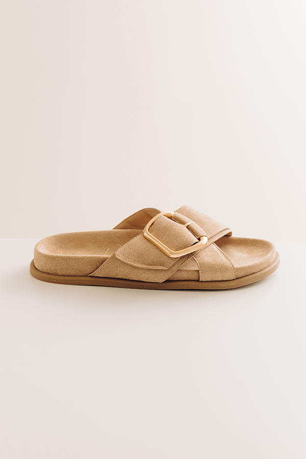 The Elektra Faux Suede Sandal in Iced Latte Image - 3