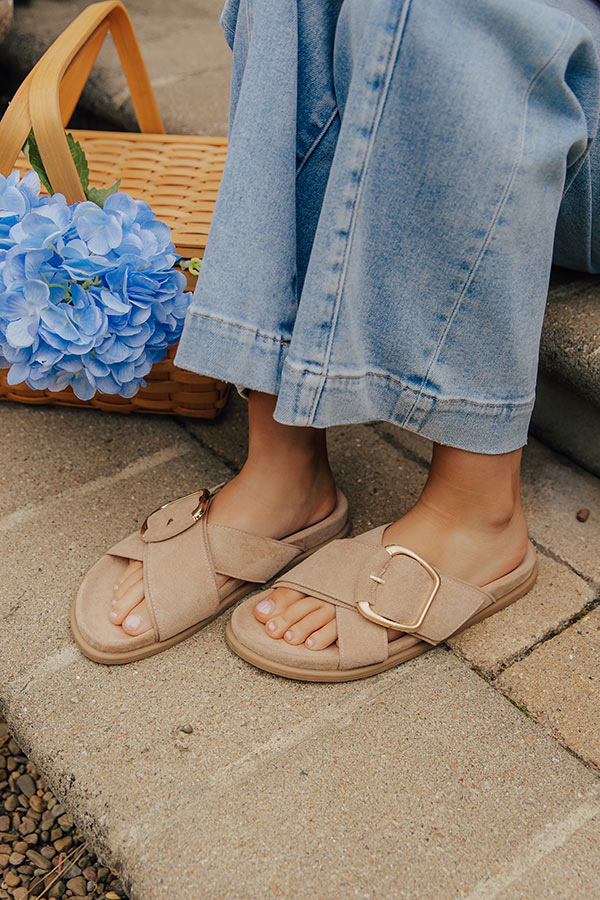 The Elektra Faux Suede Sandal in Iced Latte