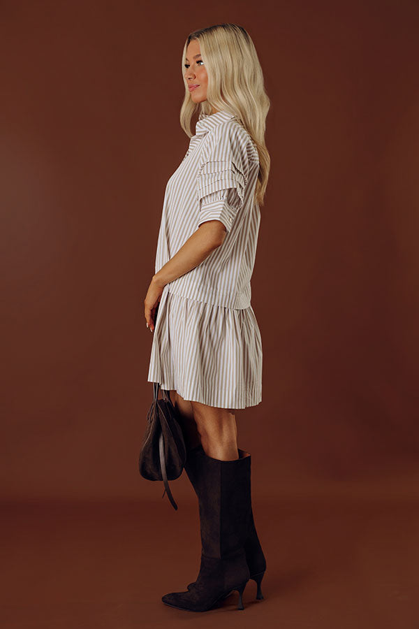 Sugar Stripes Mini Dress in Warm Taupe Image - 2