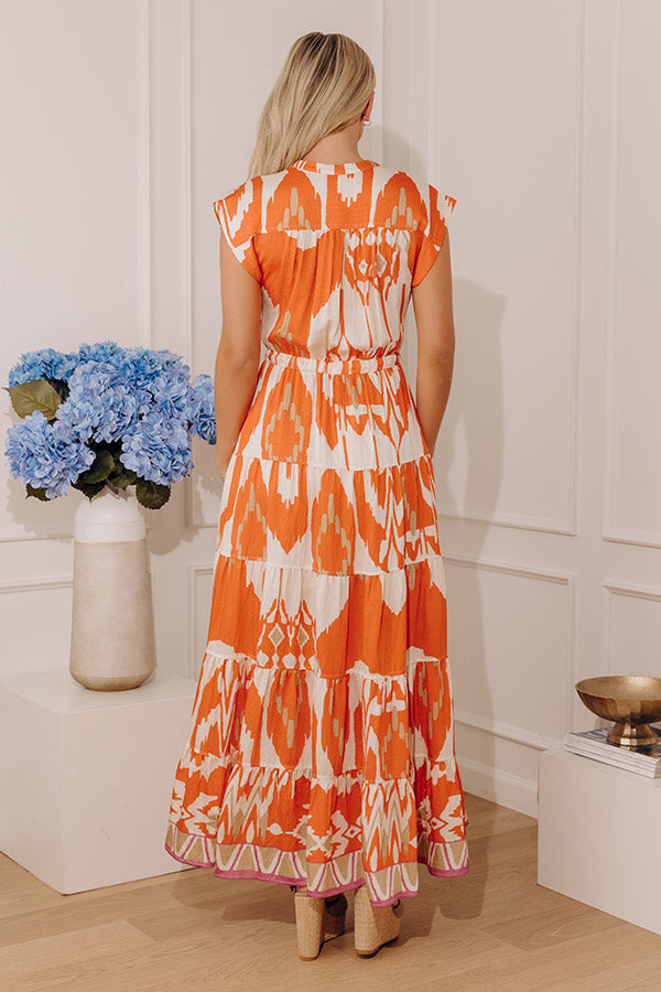 orange tiered maxi dress Orange Crepe Flounce Sleeve Tiered Maxi Dress