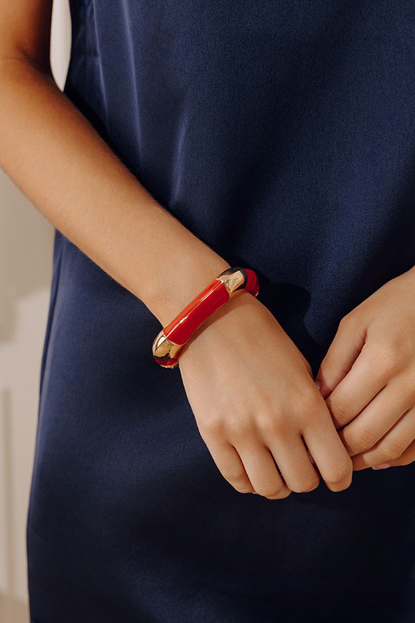 Vacay Chic Hinge Bangle Bracelet in Red