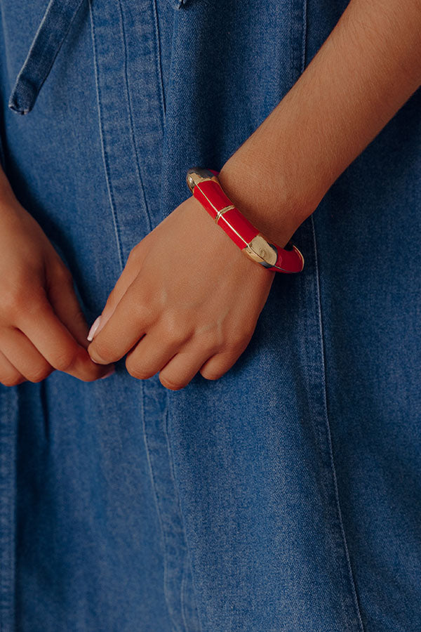 Vacay Chic Hinge Bangle Bracelet in Red