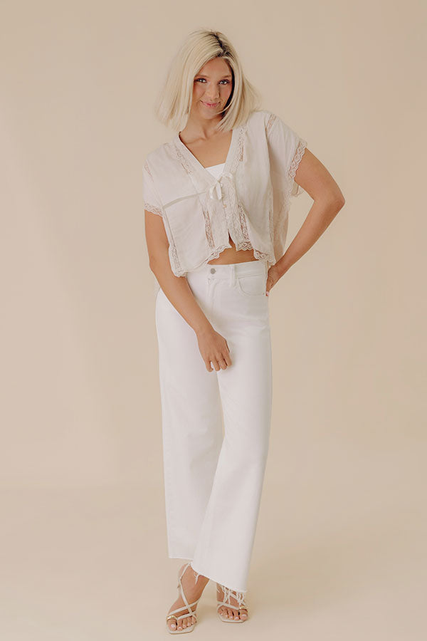 JUST USA Meredith High Waist Wide Leg Jean in Ivory Image - 3