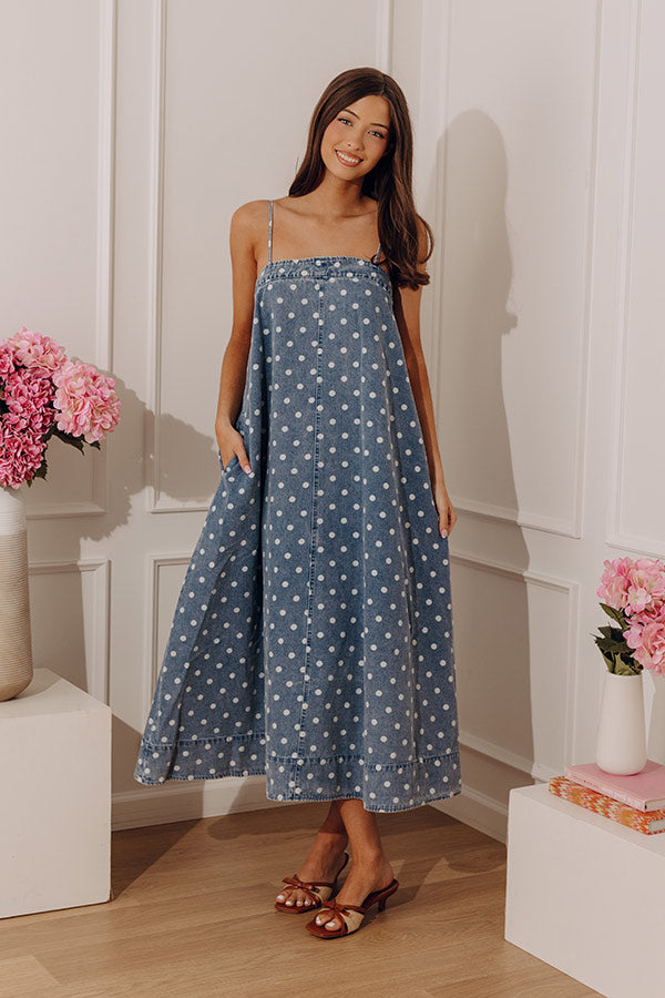 high waisted midi dress Blue Denim Button Front Maxi Dress - All Dresses