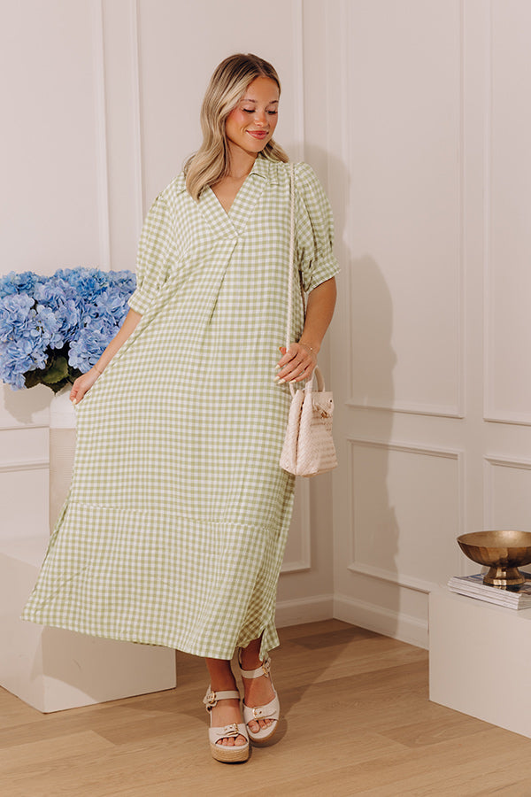 French Picnic Gingham Midi Dress Image - 1