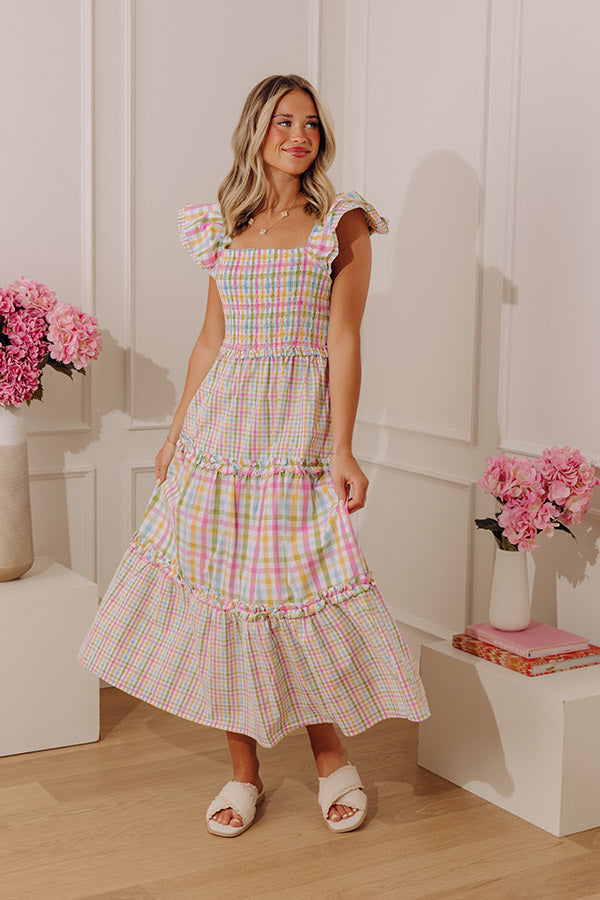 Darling Day Tiered Gingham Midi Dress Image - 3