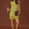Opulent Ease Satin Mini Dress in Olive Image - 1
