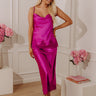 Opulent Ease High Waist Satin Lace Trim Midi Skirt in Orchid Image - 1