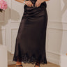 Opulent Ease High Waist Satin Lace Trim Midi Skirt in Black Image - 1