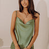 Opulent Ease Satin Lace Trim Top in Sage Image - 1