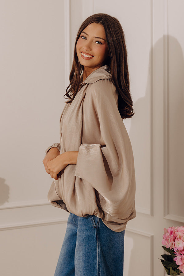 City Lights Organza Zip Up Top in Taupe Image - 4