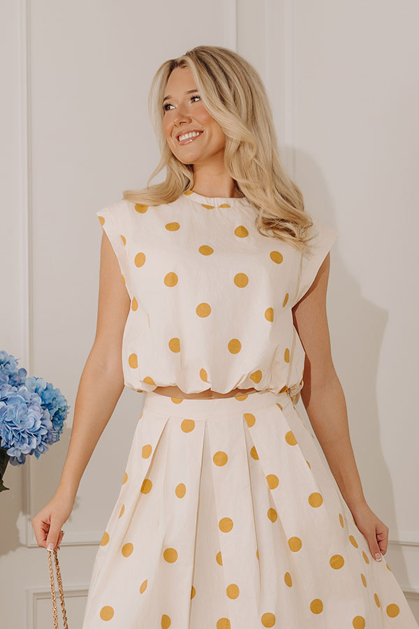 Bistro Charm Polka Dot Bubble Hem Top