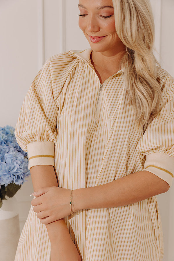 Country Club Chic Stripe Mini Dress in Light Beige L / brown Country Club Chic Stripe Mini Dress in Light Beige L / brown