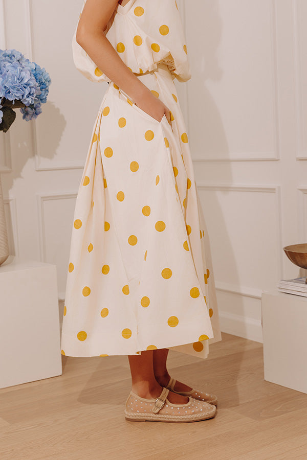 Bistro Charm High Waist Polka Dot Midi Skirt Image - 5