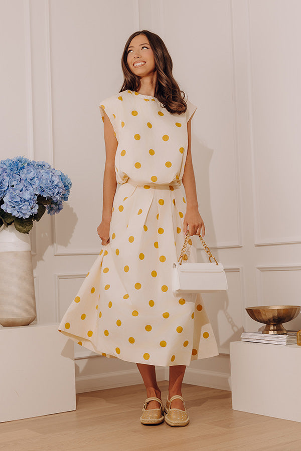 Bistro Charm High Waist Polka Dot Midi Skirt Image - 2