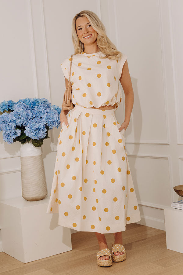 Bistro Charm High Waist Polka Dot Midi Skirt Image - 1