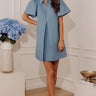 Brunch Babe Pleated Mini Dress in Light Wash Image - 1