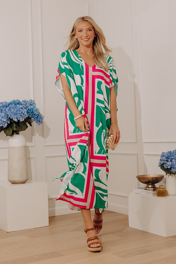 midi caftan dress Palm Beach Magenta / L The loose sleeves and side slit accents add to the flowy movement Color Block Midi Caftan Dress