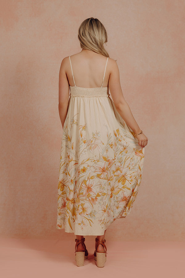 Vacay Bound Floral Midi Dress in French Vanilla L / French Vanilla