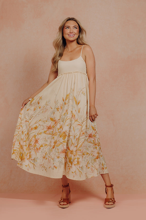 Vacay Bound Floral Midi Dress in French Vanilla