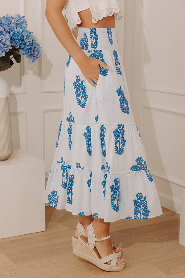 Countryside Muse High Waist Floral Midi Skirt in Sky Blue Image - 4