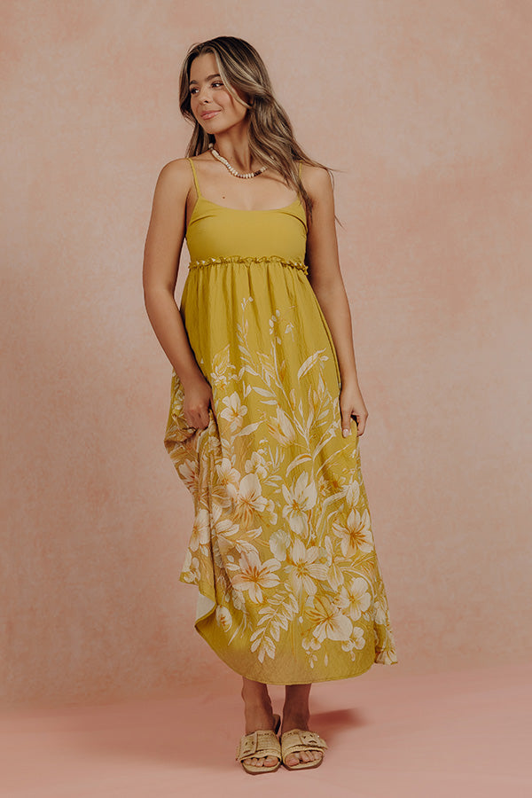 Vacay Bound Floral Midi Dress in Chartreuse Image - 4