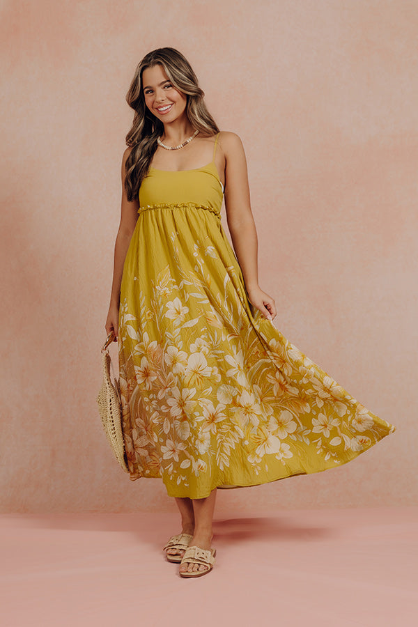 Vacay Bound Floral Midi Dress in Chartreuse