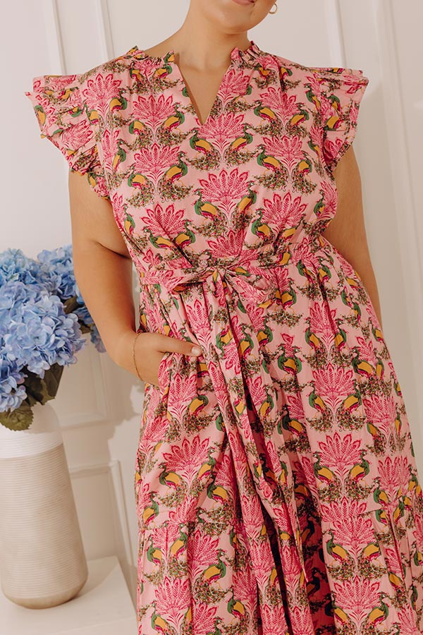 Peacock Garden Floral Midi Dress Curves Image - 2