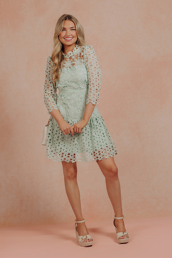 Belle Fleur Lace Mini Dress in Mint Image - 2
