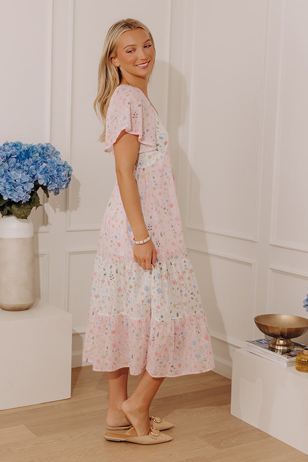 Garden Muse Floral Color Block Midi Dress S / pink Garden Muse Floral Color Block Midi Dress S / pink