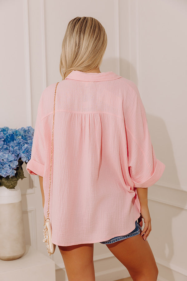 Palm Paradise Embroidered Oversized Gauze Button Up Top Image - 5