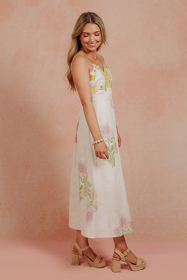 Sun Kissed Muse Embroidered Floral Midi Dress Image - 2