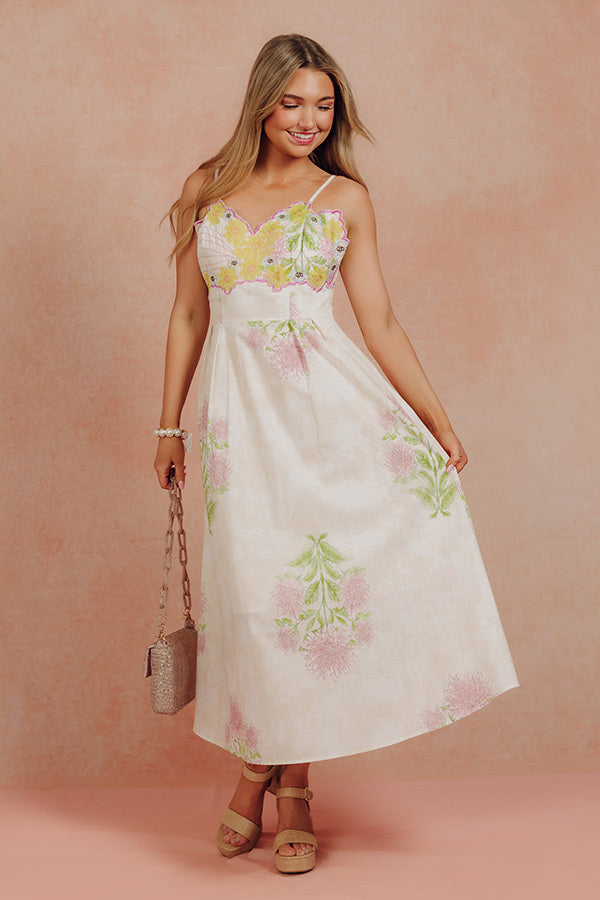 embroidered floral midi dress Sun Kissed Muse Embroidered Floral Midi Dress L / French Vanilla