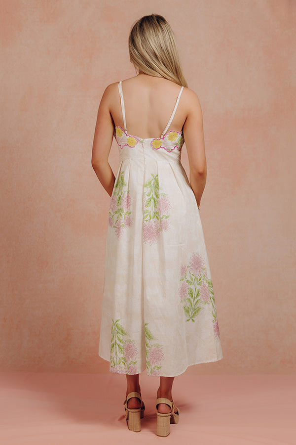 Sun Kissed Muse Embroidered Floral Midi Dress L / French Vanilla Sun Kissed Muse Embroidered Floral Midi Dress L / French Vanilla