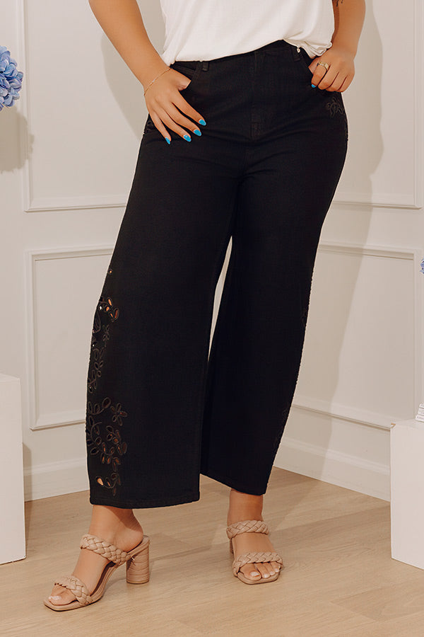 The Lucia High Waist Embroidered Barrel Leg Jean in Black Curves Image - 4