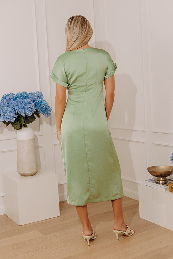 Timeless Allure Satin Midi Dress in Sage Image - 3